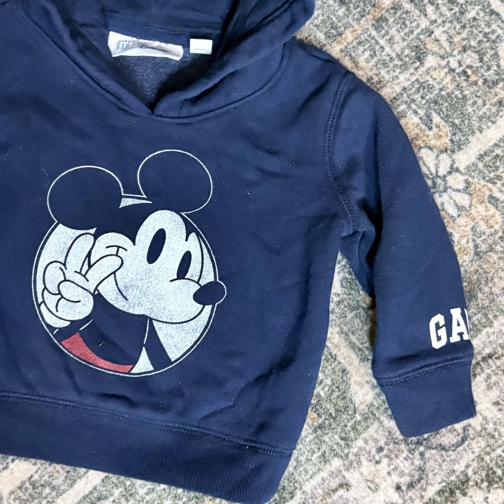 GAP Kids /Disney Blue Sweatshirt Hoodie with Mickey Mouse Design Size 6-12 Month - Picture 2 of 3